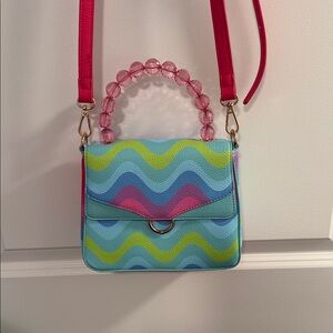 Vibrant Wave Pattern Mini Bag with Pink Handle